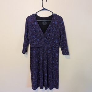 Patagonia Margot Wrap Tie Front Dress | Purple/Blue Paisley | Org Cotton